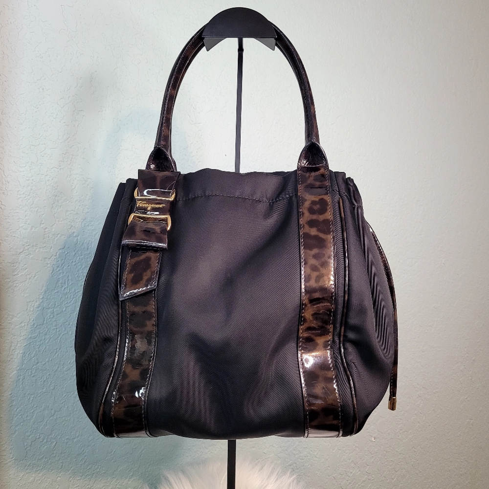 Salvatore Ferragamo leopard print nylon bucket bag